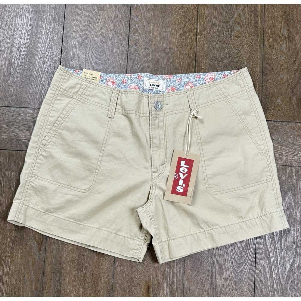 Levi's‎ Women's Mid Rise Cargo Shorts Khaki Tan Size 8 Cotton Utility Casual